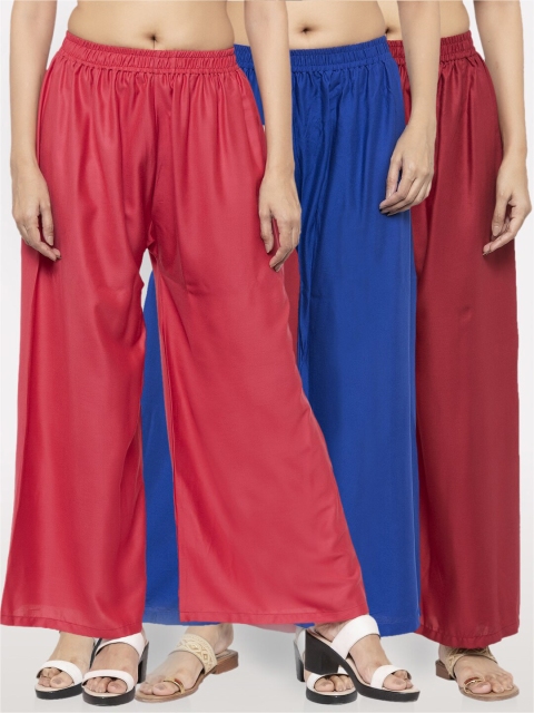 

NEUDIS Women Pink & Maroon Pack Of 3 Ethnic Palazzos