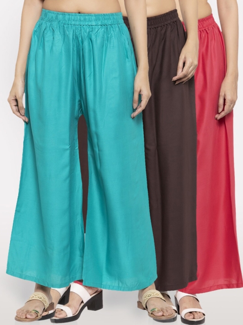 

NEUDIS Women Teal & Brown Pack Of 3 Ethnic Palazzos