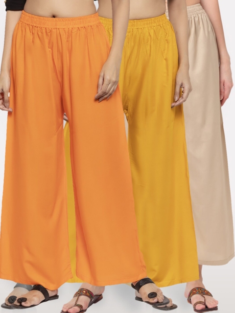 

NEUDIS Women Orange & Beige Pack Of 3 Ethnic Palazzos