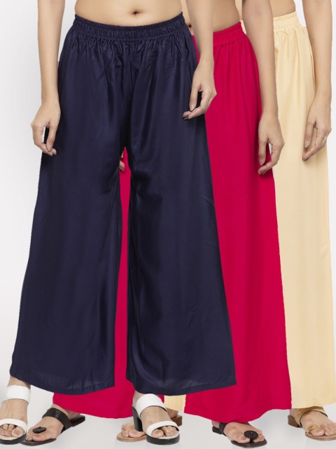 

NEUDIS Women Navy Blue & Magenta Pack Of 3 Ethnic Palazzos