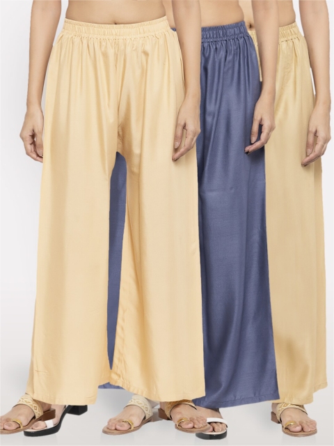 

NEUDIS Women Beige & Grey Pack Of 3 Ethnic Palazzos