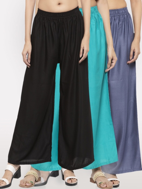 

NEUDIS Women Black & Teal Pack Of 3 Ethnic Palazzos