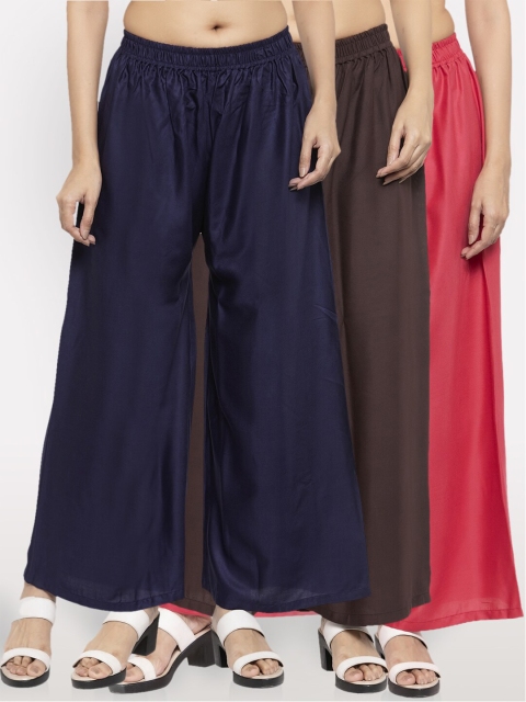 

NEUDIS Women Navy Blue & Brown Pack Of 3 Ethnic Palazzos