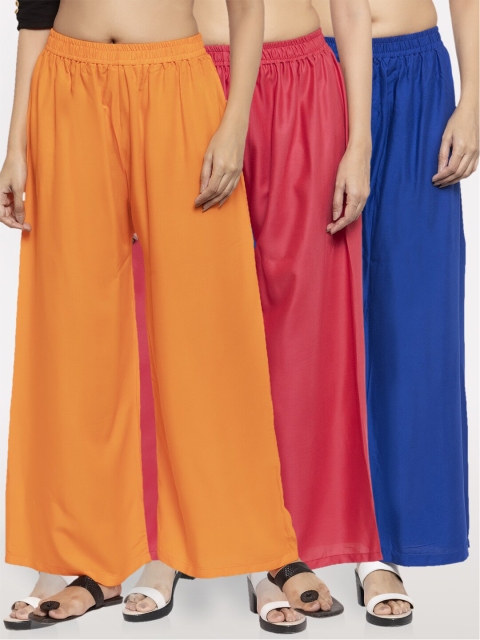 

NEUDIS Women Orange & Blue Set Of 3 Ethnic Palazzos