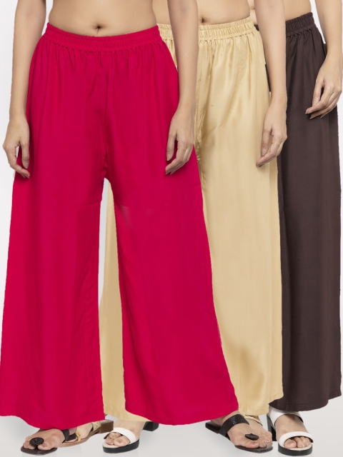 

NEUDIS Women Magenta & Beige Set Of 3 Ethnic Palazzos