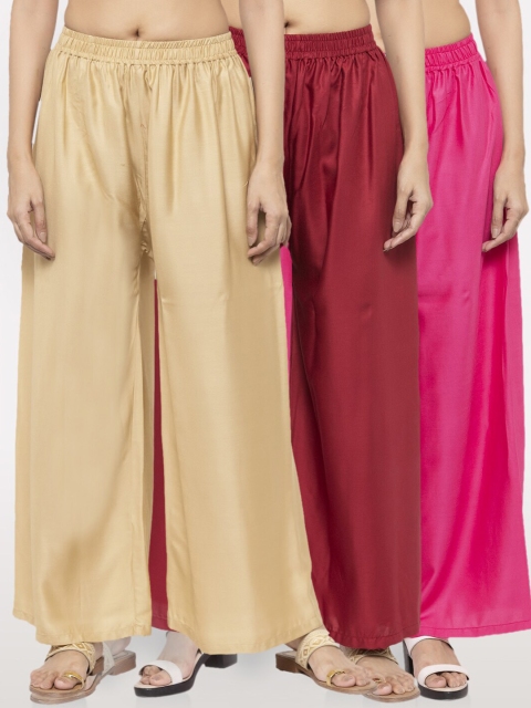 

NEUDIS Women Beige & Maroon Pack Of 3 Ethnic Palazzos