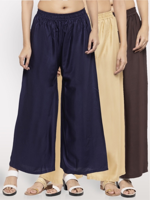 

NEUDIS Women Navy Blue & Beige Set Of 3 Ethnic Palazzos
