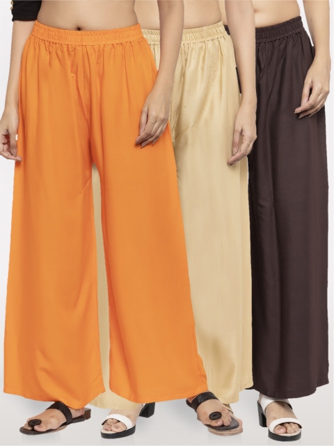 

NEUDIS Women Orange & Beige Set Of 3 Ethnic Palazzos