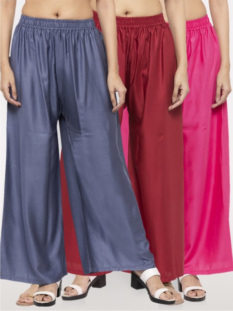 

NEUDIS Women Grey & Maroon Pack Of 3 Ethnic Palazzos