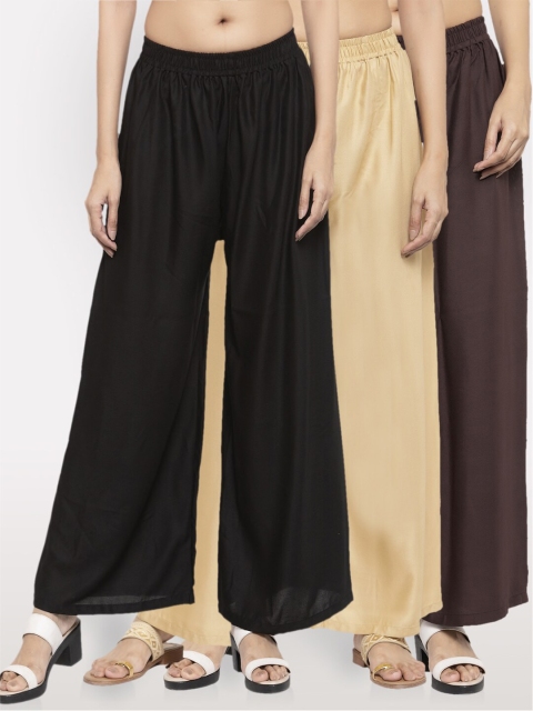 

NEUDIS Women Black & Brown Pack Of 3 Ethnic Palazzos