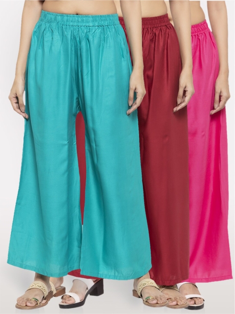 

NEUDIS Women Blue & Maroon Set Of 3 Ethnic Palazzos