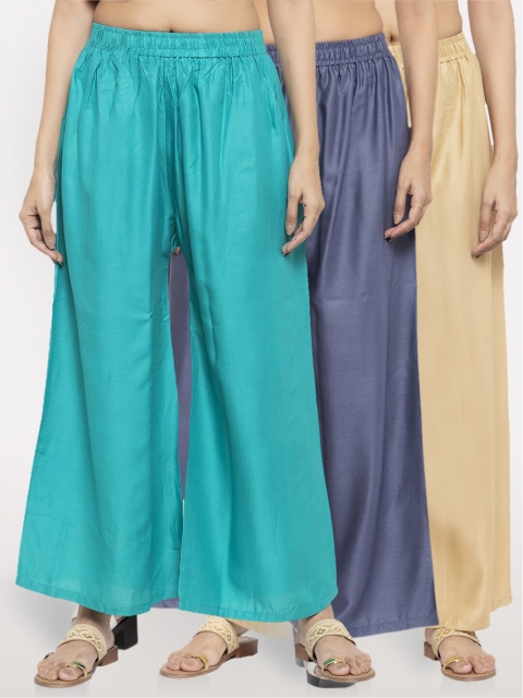 

NEUDIS Women Beige & Turquoise Blue Set Of 3 Ethnic Palazzos