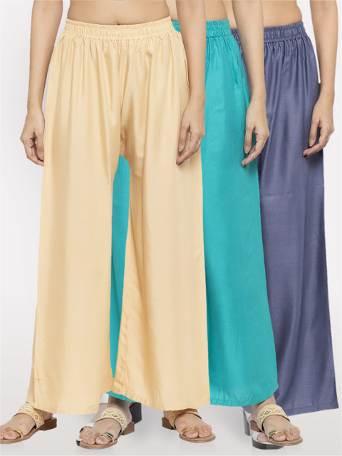 

NEUDIS Women Beige & Turquoise Blue Set Of 3 Ethnic Palazzos