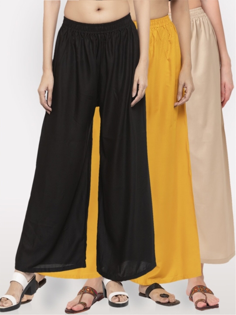 

NEUDIS Women Black & Yellow Set Of 3 Ethnic Palazzos