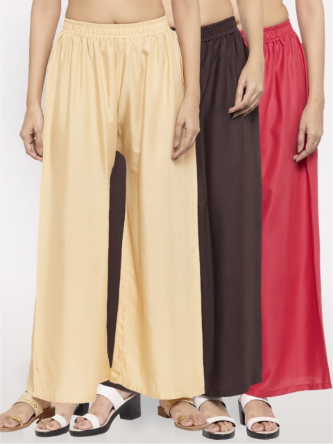 

NEUDIS Women Pack Of 3 Solid Wide Leg Palazzo, Beige