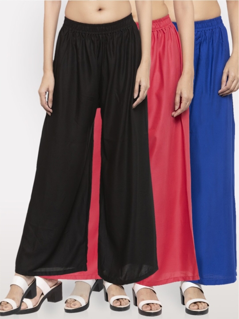 

NEUDIS Women Pack Of 3 Solid Wide Leg Palazzo, Black