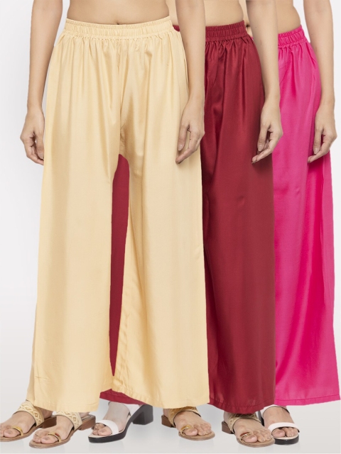 

NEUDIS Women Pack Of 3 Solid Wide Leg Palazzo, Beige