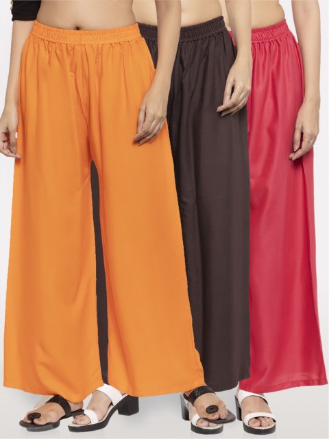 

NEUDIS Women Pack Of 3 Solid Wide Leg Palazzo, Orange