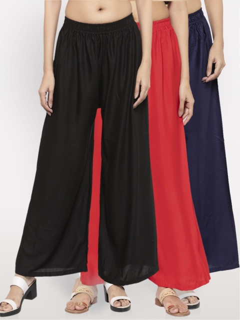 

NEUDIS Women Pack Of 3 Solid Wide Leg Palazzo, Navy blue