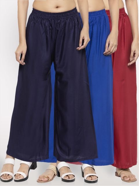 

NEUDIS Women Pack Of 3 Solid Wide Leg Palazzo, Navy blue