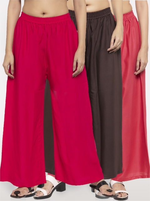 

NEUDIS Women Pack Of 3 Solid Wide Leg Palazzo, Magenta