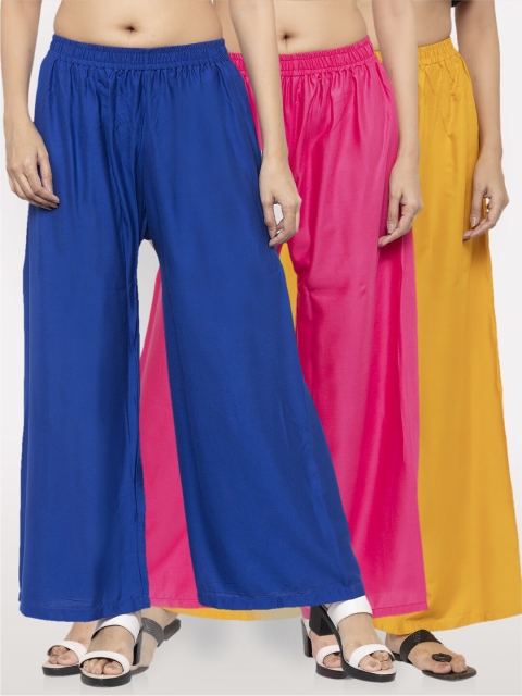 

NEUDIS Women Pack Of 3 Solid Wide Leg Palazzo, Blue