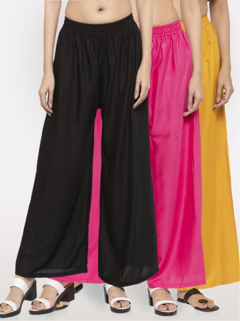 

NEUDIS Women Pack Of 3 Solid Wide Leg Palazzo, Black