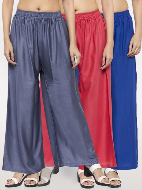 

NEUDIS Women Pack Of 3 Solid Wide Leg Palazzo, Grey