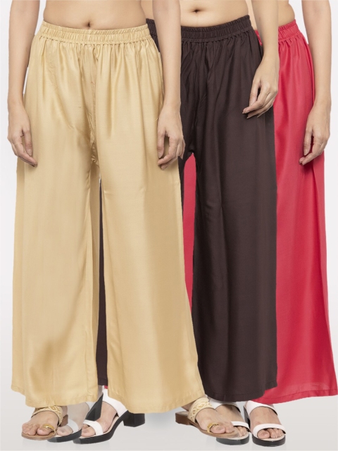 

NEUDIS Women Pack Of 3 Solid Wide Leg Palazzo, Beige