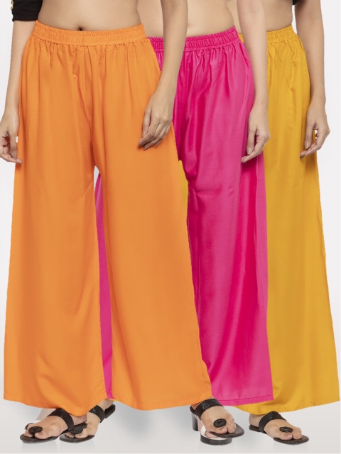 

NEUDIS Women Pack Of 3 Solid Wide Leg Palazzo, Orange