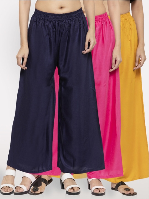 

NEUDIS Women Pack Of 3 Solid Wide Leg Palazzo, Navy blue