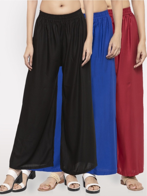 

NEUDIS Women Pack Of 3 Solid Wide Leg Palazzo, Black