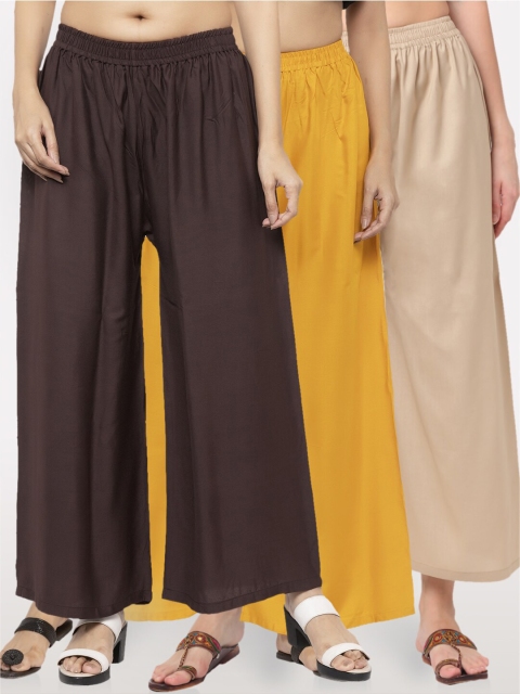 

NEUDIS Women Pack Of 3 Solid Wide Leg Palazzo, Brown