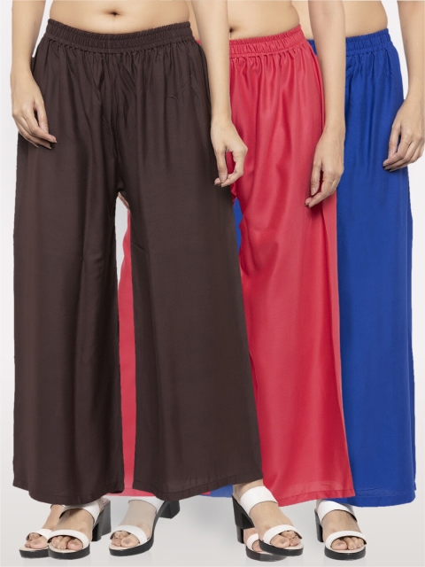 

NEUDIS Women Pack Of 3 Solid Wide Leg Palazzo, Brown