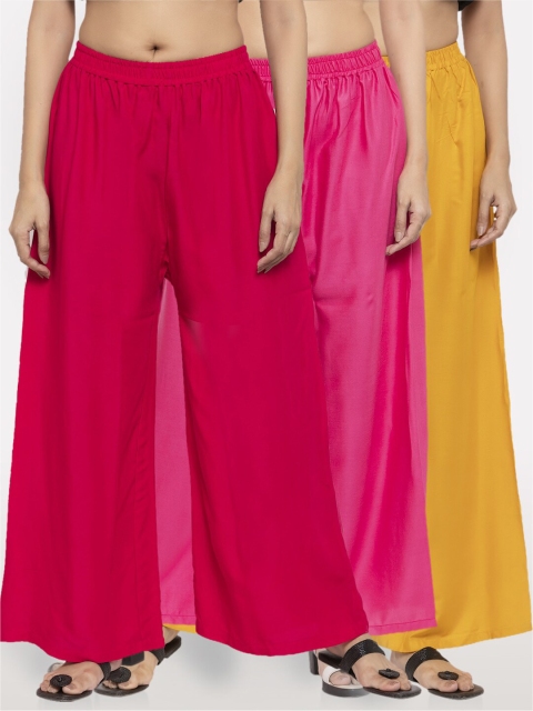 

NEUDIS Women Pack Of 3 Solid Wide Leg Palazzo, Magenta