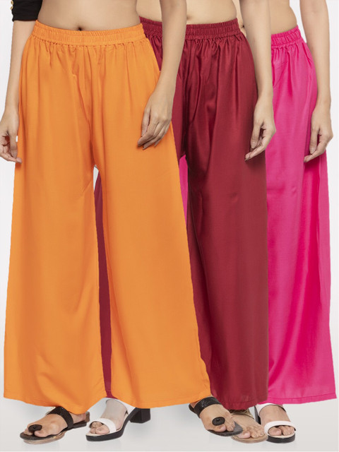 

NEUDIS Women Pack Of 3 Solid Wide Leg Palazzo, Orange