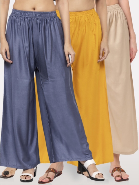 

NEUDIS Women Pack Of 3 Solid Wide Leg Palazzo, Grey