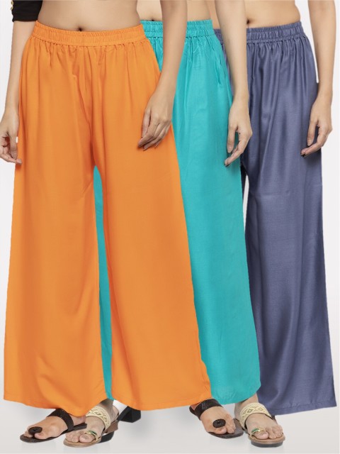 

NEUDIS Women Pack Of 3 Solid Wide Leg Palazzo, Orange