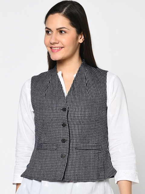 

Fabindia Women Blue White Tailored Jacket