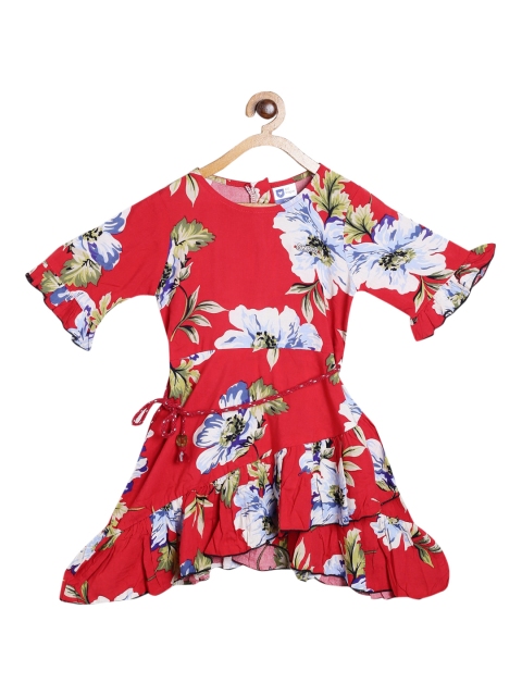 

612 league Girls Red & White Floral A-Line Dress