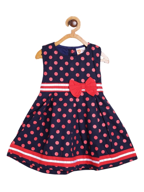 

612 league Girls Navy Blue & Pink Polka Dot Dress