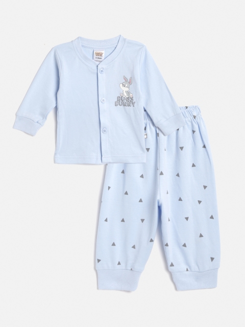 

TINYO Infant Blue & Grey Bugs Bunny Printed Cotton Jhabla with Joggers