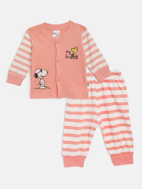 

TINYO Infant Boys Peach-Coloured & White Snoopy Print Detail Cotton T-shirt Joggers