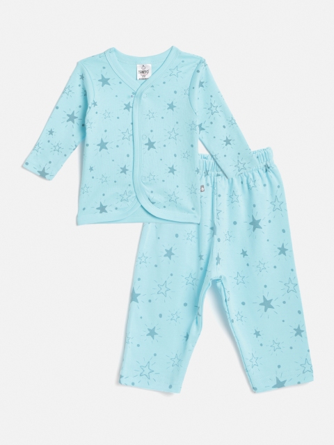 

TINYO Infant Blue Star Printed Cotton Jhabla with Pyjamas