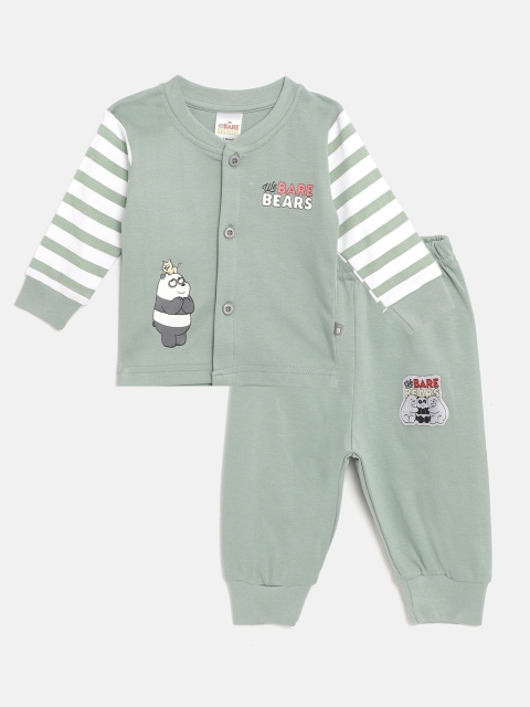 

TINYO Infant Boys Olive Green & White The Bare Bears Print Detail Cotton T-shirt & Joggers