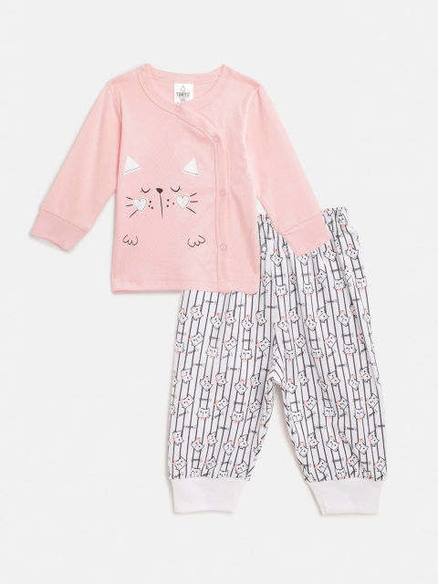 

TINYO Unisex Kids Pink & White Printed Night suit