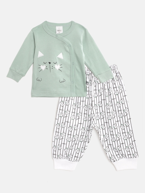 

TINYO Unisex Kids Green & White Printed Night suit