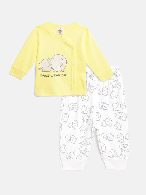 

TINYO Unisex Kids Yellow & White Printed Night suit