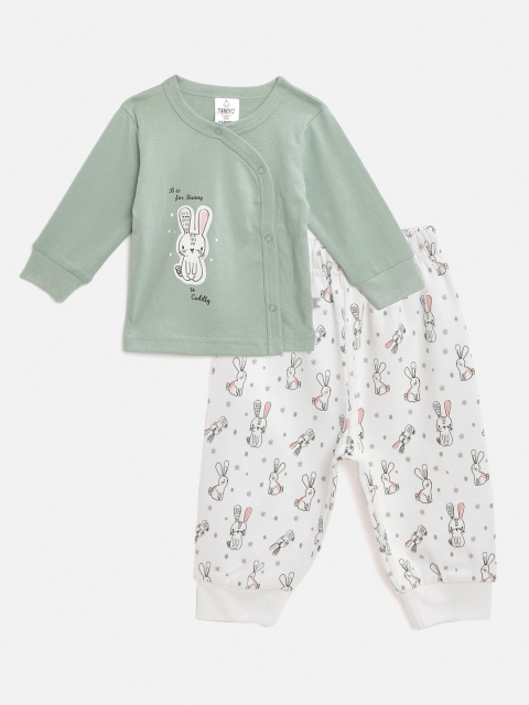 

TINYO Unisex Kids Green & White Printed Night suit