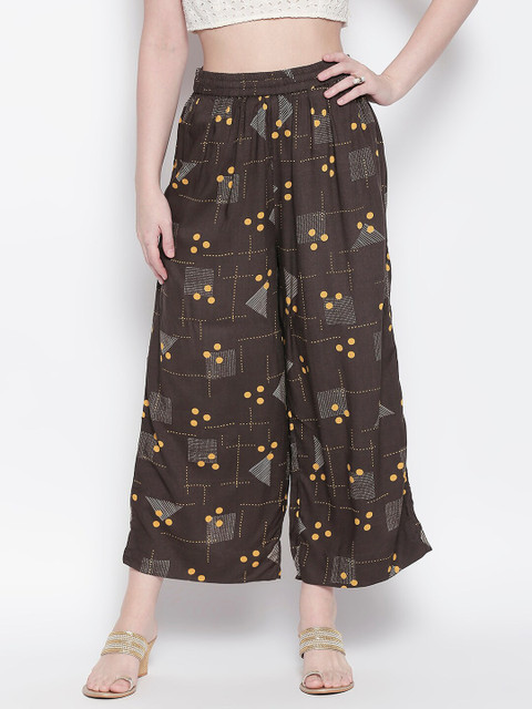 

RANGMANCH BY PANTALOONS Women Grey Geometric Printed Flared Palazzo
